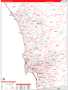 Greater San Diego Metro Area Wall Map Red Line Style